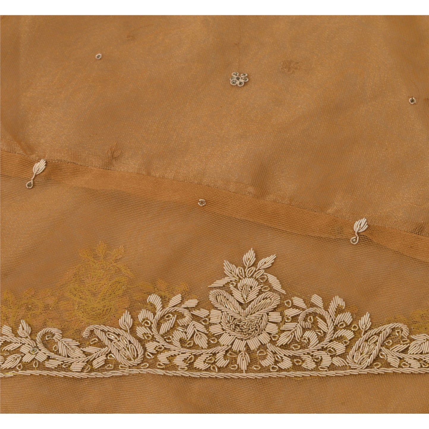 Sanskriti New Brown Net Mesh Unstitched Lehenga Hand Embroidered Zardozi Wedding