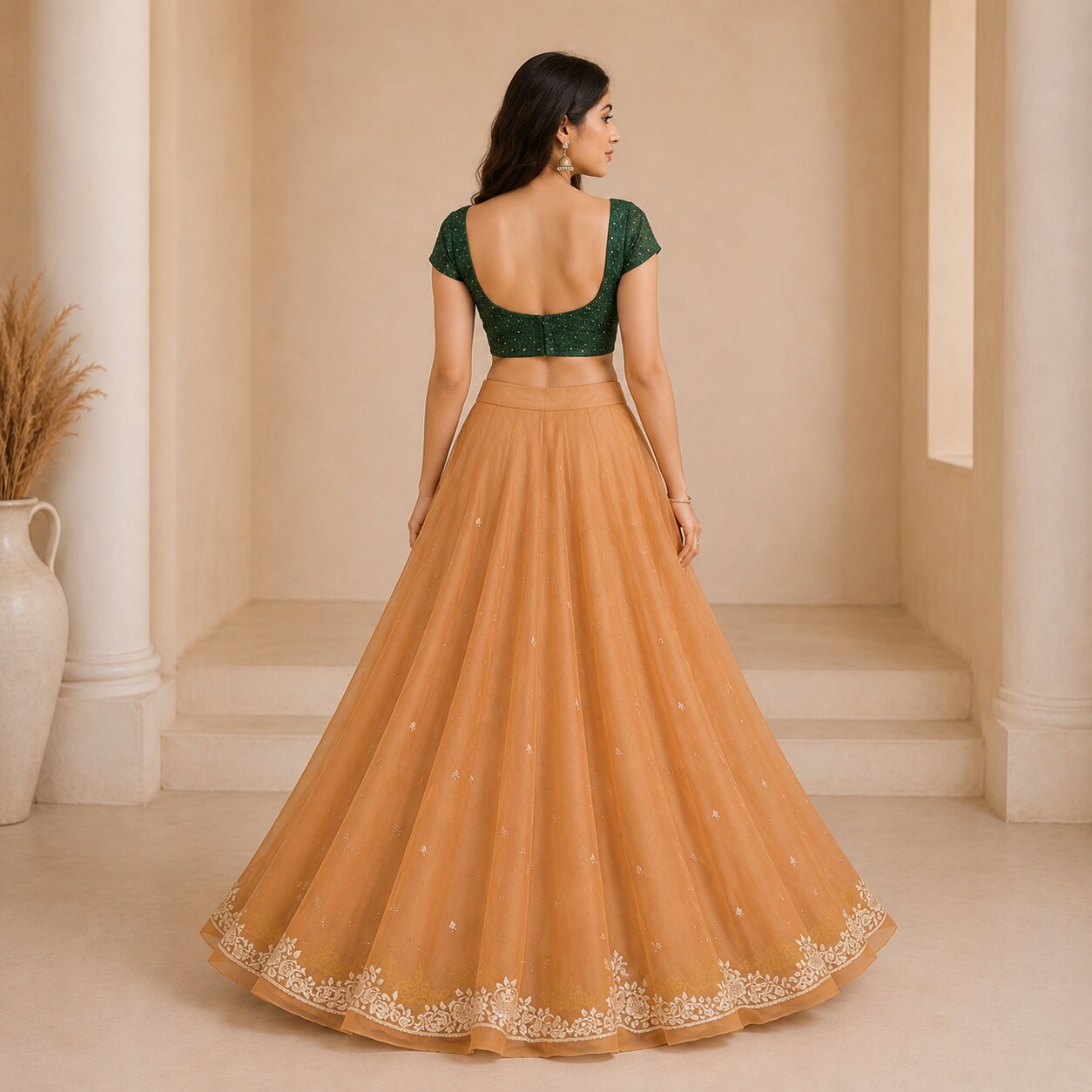 Sanskriti New Brown Net Mesh Unstitched Lehenga Hand Embroidered Zardozi Wedding