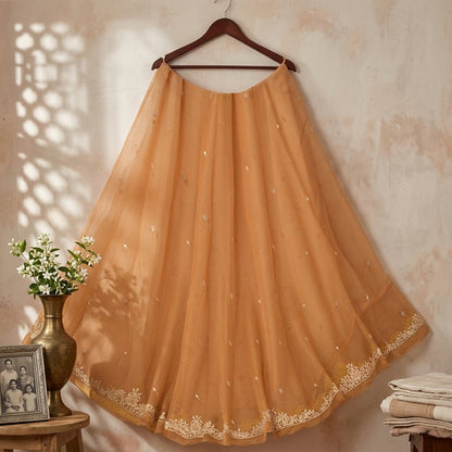 Sanskriti New Brown Net Mesh Unstitched Lehenga Hand Embroidered Zardozi Wedding