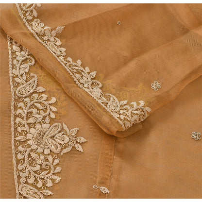 Sanskriti New Brown Net Mesh Unstitched Lehenga Hand Embroidered Zardozi Wedding
