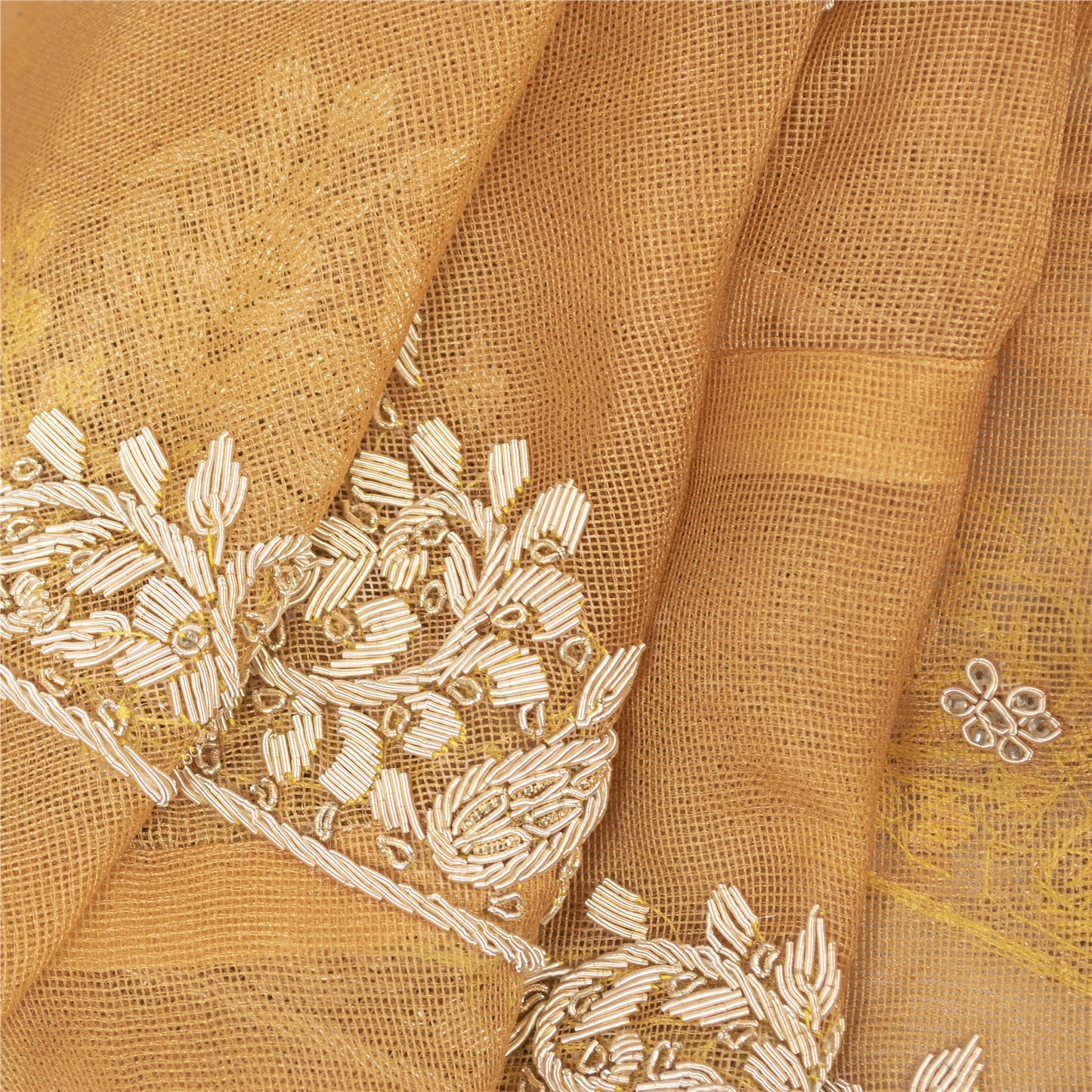 Sanskriti New Brown Net Mesh Unstitched Lehenga Hand Embroidered Zardozi Wedding