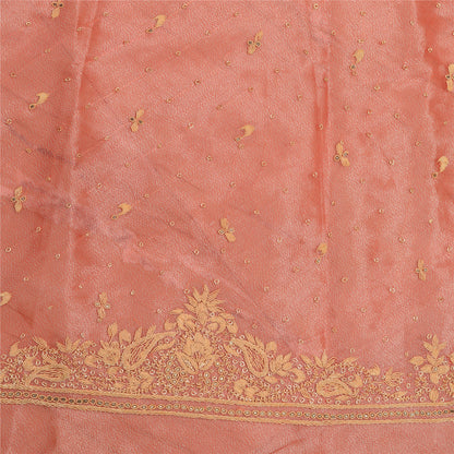 Sanskriti New Peach Tissue Silk Unstitch Lehenga Indian Hand Embroidered Zardozi
