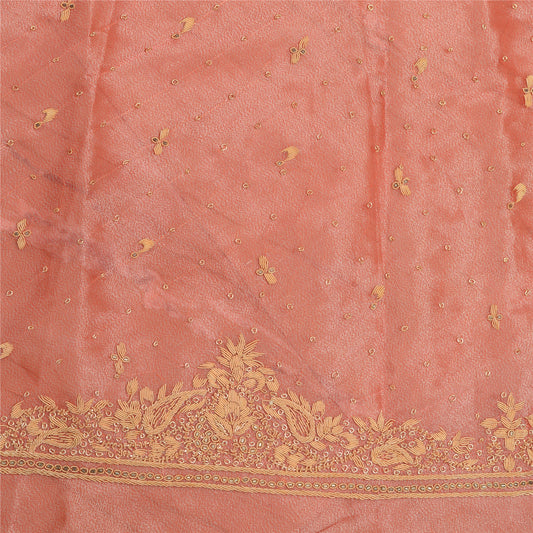 Sanskriti New Peach Tissue Silk Unstitch Lehenga Indian Hand Embroidered Zardozi