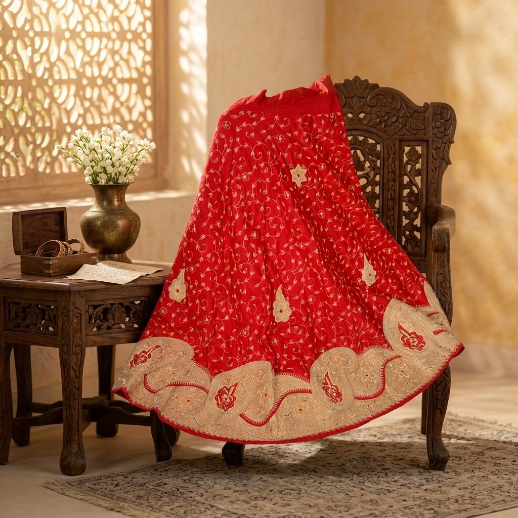 Sanskriti New Red Pure Silk Unstitched Lehenga Hand Embroidered Zardozi-Patch