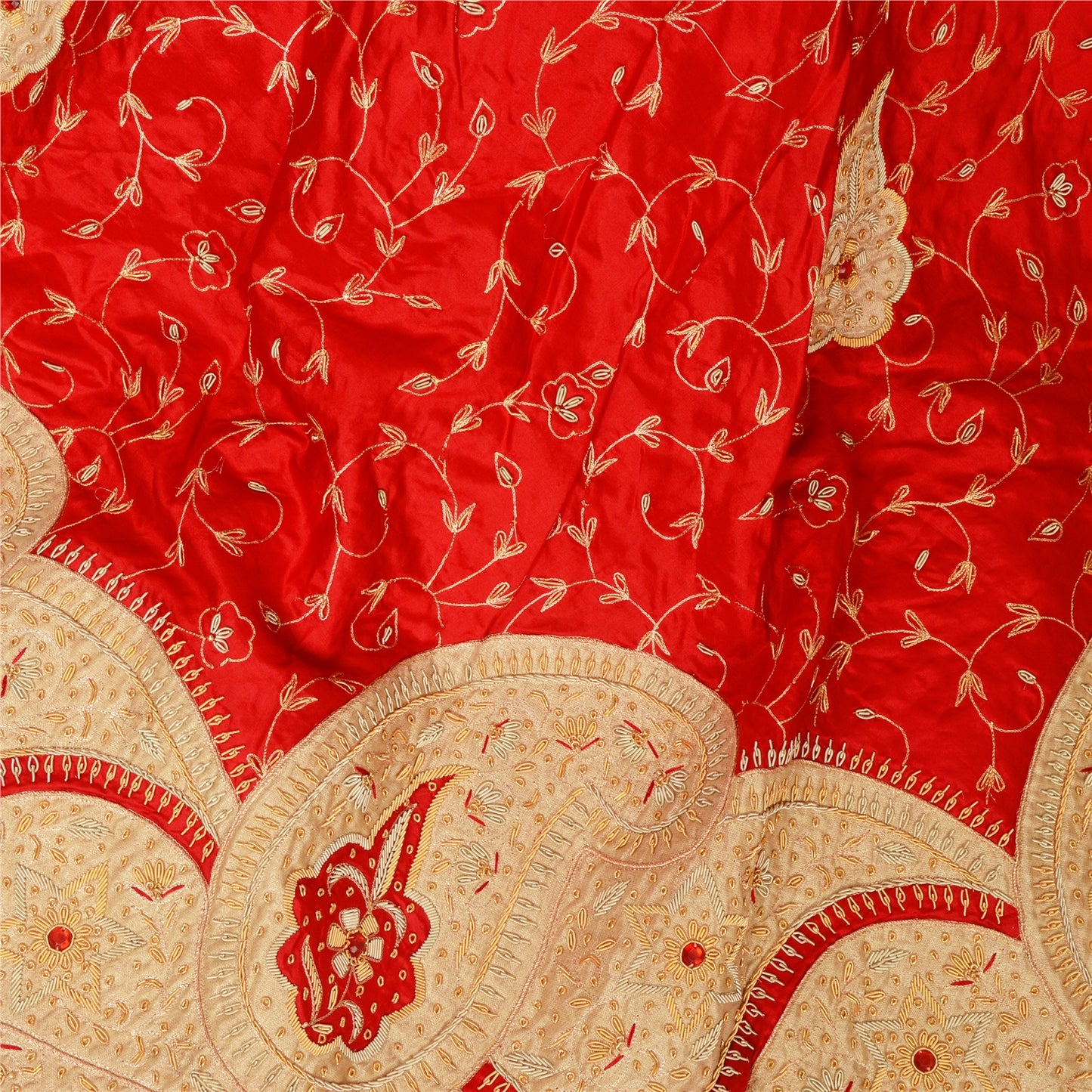 Sanskriti New Red Pure Silk Unstitched Lehenga Hand Embroidered Zardozi-Patch
