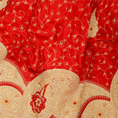 Sanskriti New Red Pure Silk Unstitched Lehenga Hand Embroidered Zardozi-Patch