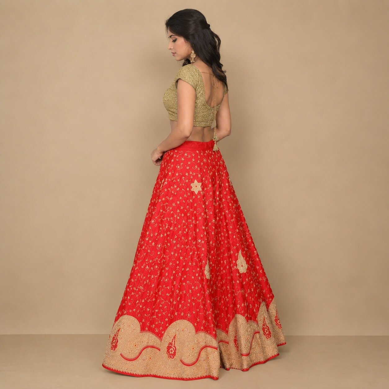 Sanskriti New Red Pure Silk Unstitched Lehenga Hand Embroidered Zardozi-Patch