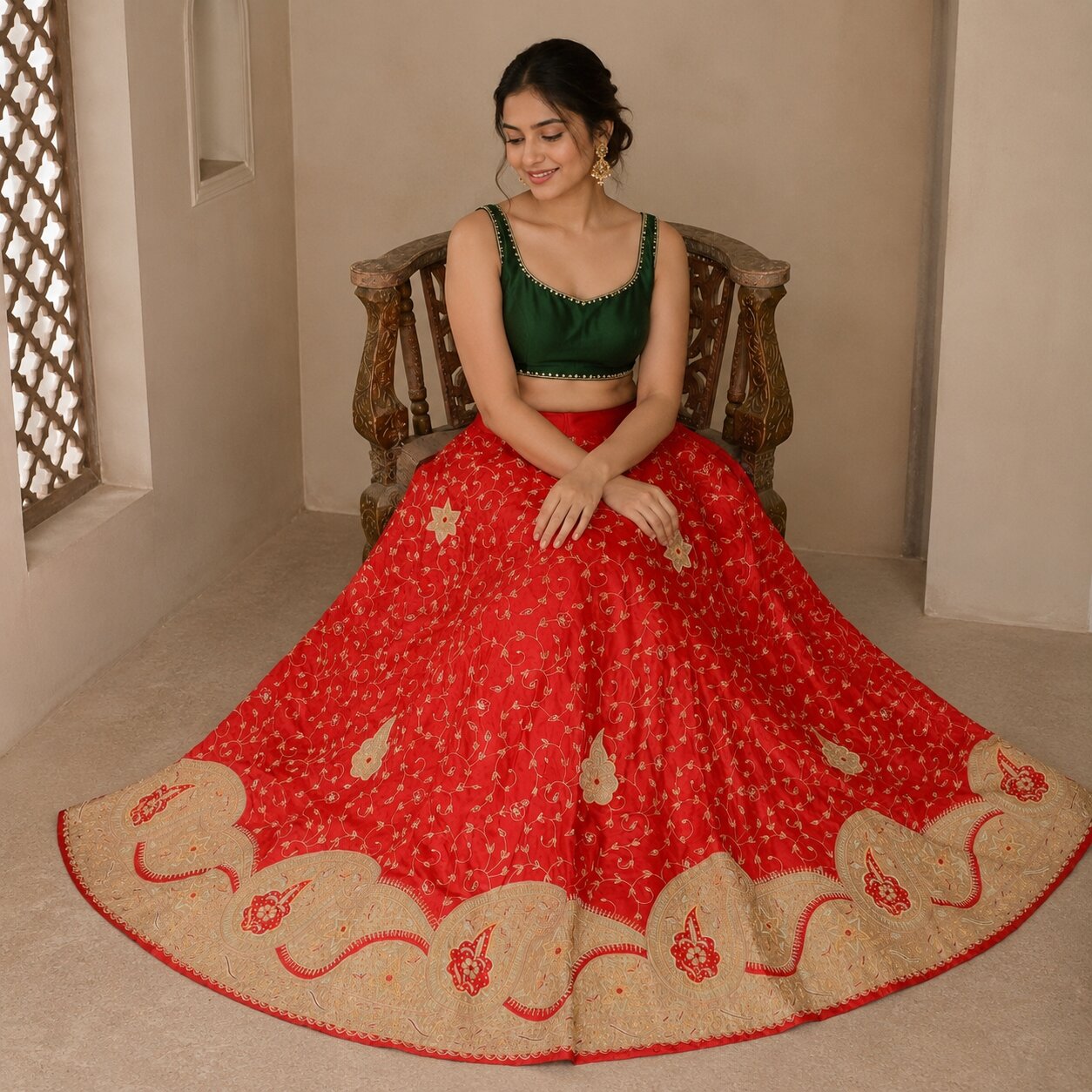 Sanskriti New Red Pure Silk Unstitched Lehenga Hand Embroidered Zardozi-Patch