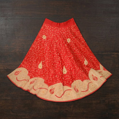 Sanskriti New Red Pure Silk Unstitched Lehenga Hand Embroidered Zardozi-Patch