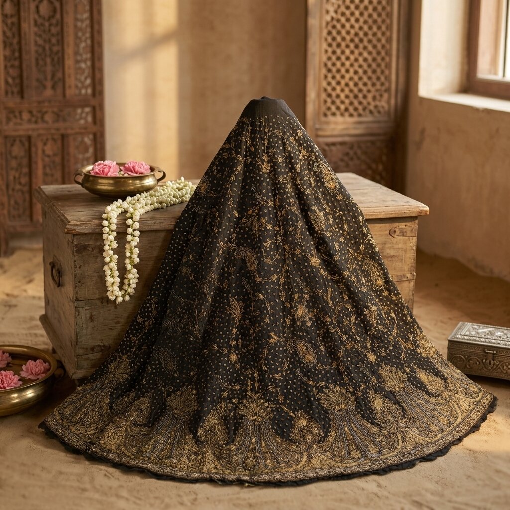Sanskriti New Black Pure Silk Unstitched Lehenga Hand Embroidered Zardozi Beaded