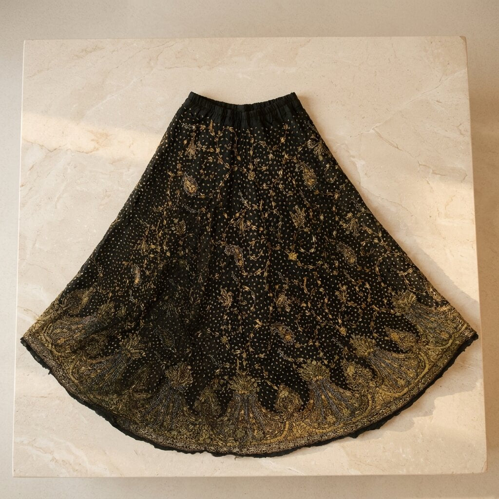 Sanskriti New Black Pure Silk Unstitched Lehenga Hand Embroidered Zardozi Beaded