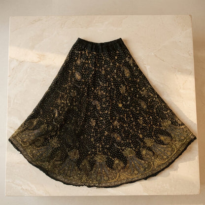 Sanskriti New Black Pure Silk Unstitched Lehenga Hand Embroidered Zardozi Beaded