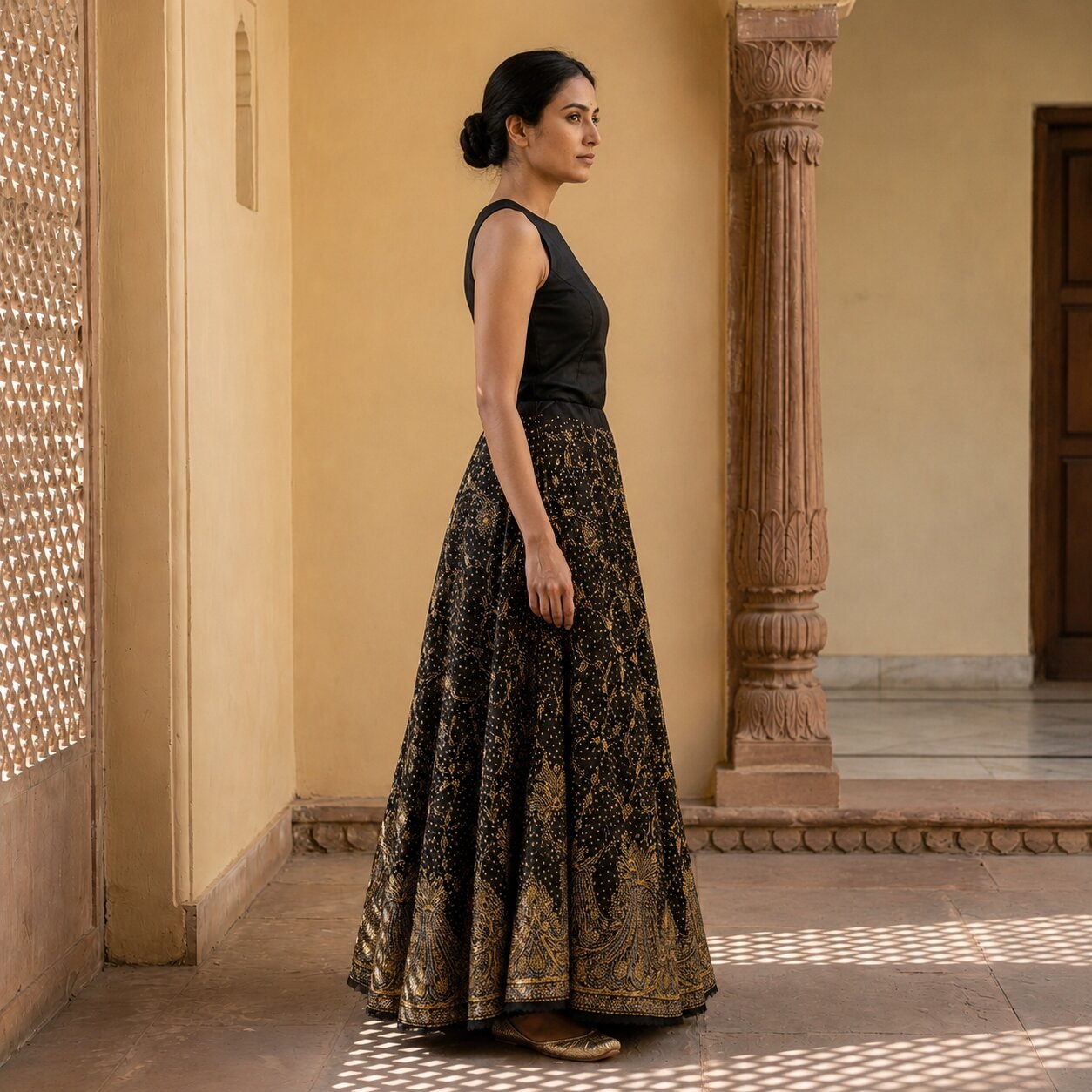 Sanskriti New Black Pure Silk Unstitched Lehenga Hand Embroidered Zardozi Beaded