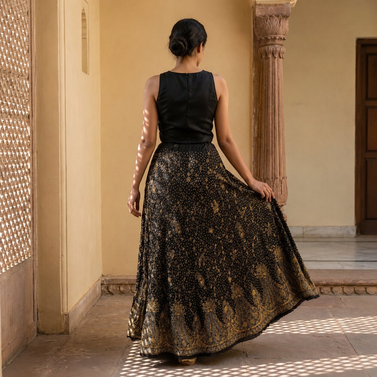 Sanskriti New Black Pure Silk Unstitched Lehenga Hand Embroidered Zardozi Beaded