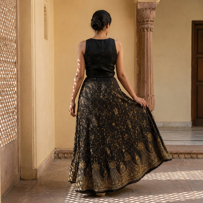 Sanskriti New Black Pure Silk Unstitched Lehenga Hand Embroidered Zardozi Beaded