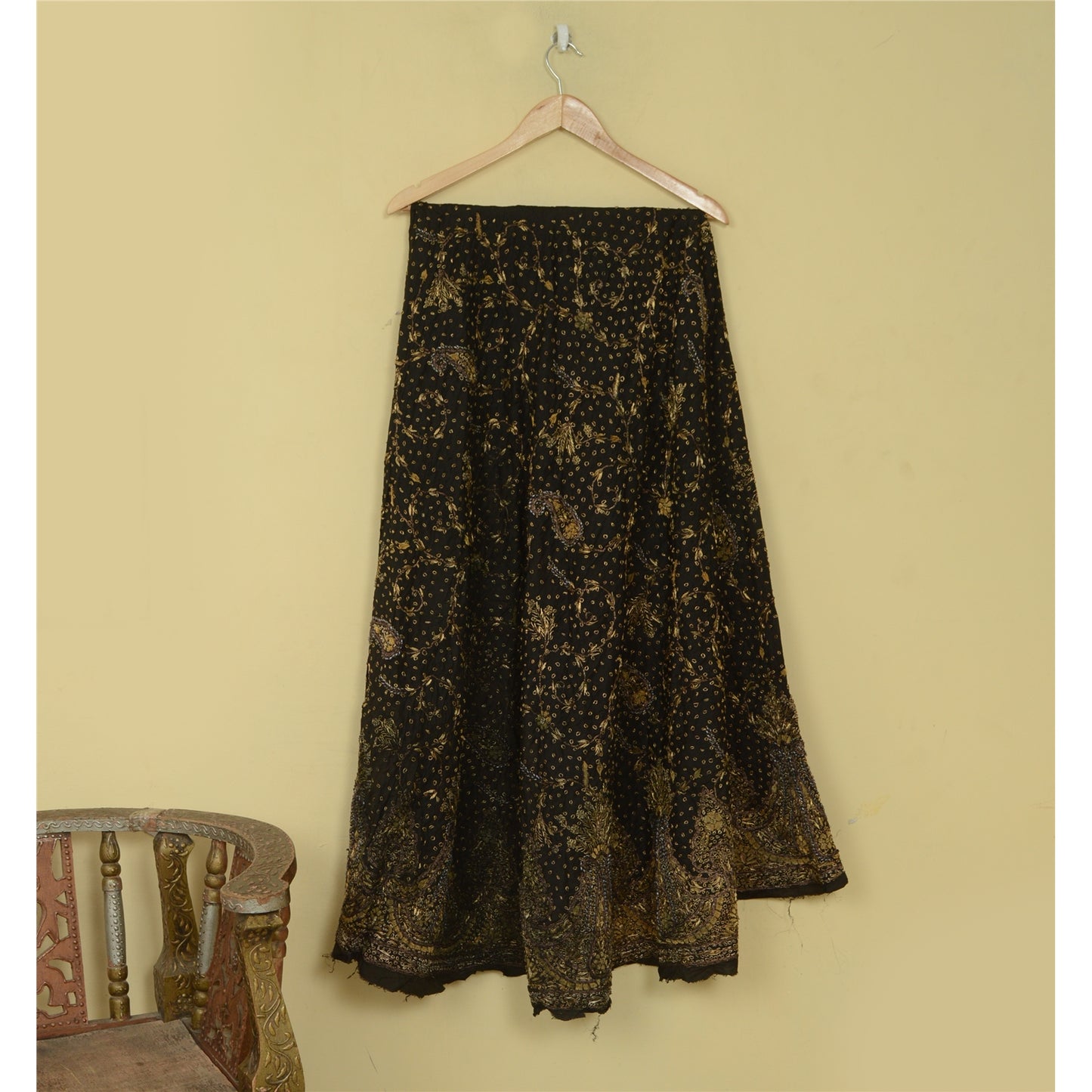 Sanskriti New Black Pure Silk Unstitched Lehenga Hand Embroidered Zardozi Beaded