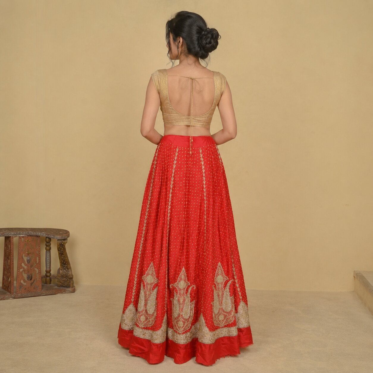 Sanskriti New Red Pure Silk Unstitched Lehenga Hand Embroidered Zardozi Wedding