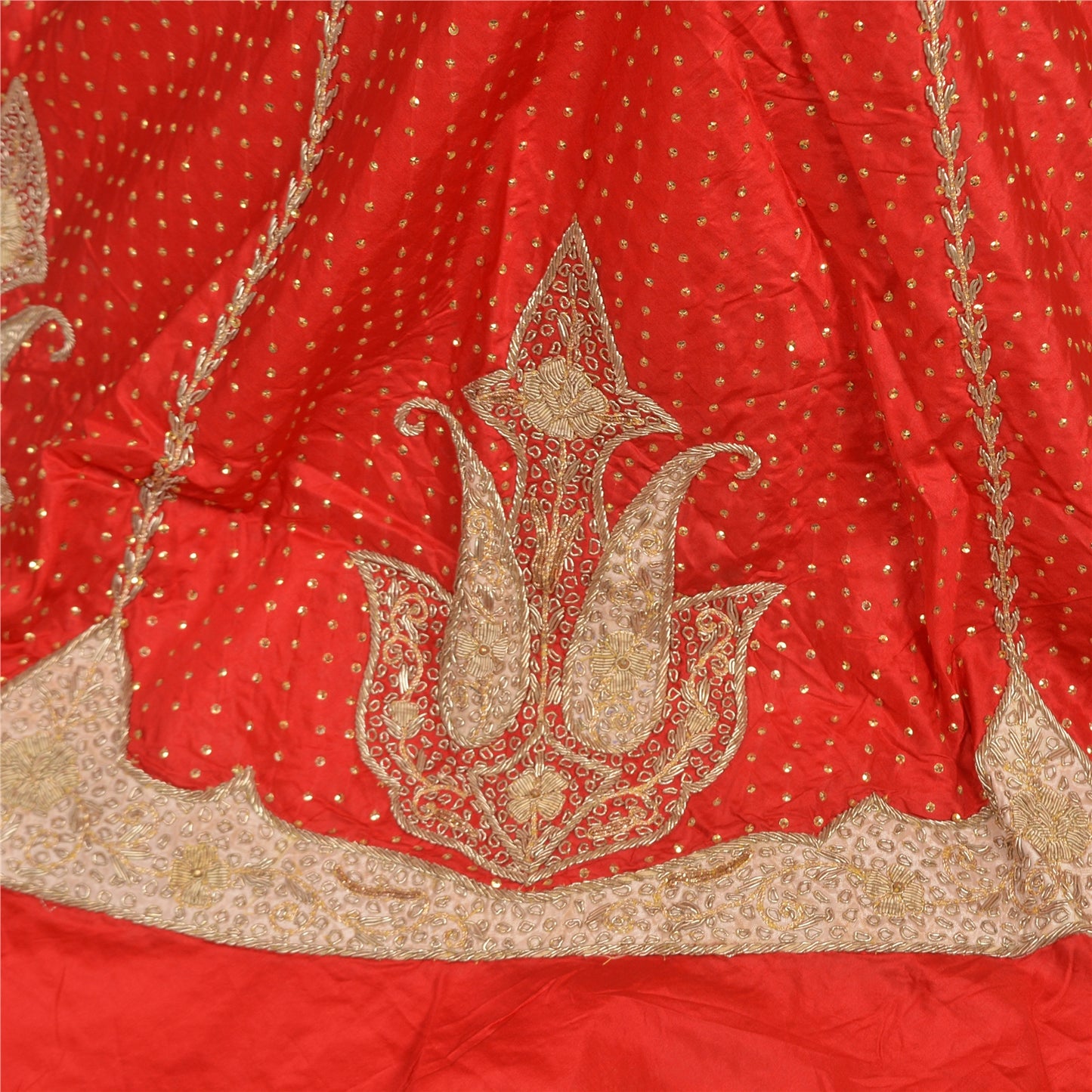 Sanskriti New Red Pure Silk Unstitched Lehenga Hand Embroidered Zardozi Wedding
