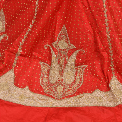 Sanskriti New Red Pure Silk Unstitched Lehenga Hand Embroidered Zardozi Wedding