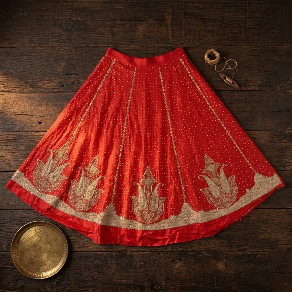 Sanskriti New Red Pure Silk Unstitched Lehenga Hand Embroidered Zardozi Wedding