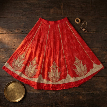 Sanskriti New Red Pure Silk Unstitched Lehenga Hand Embroidered Zardozi Wedding