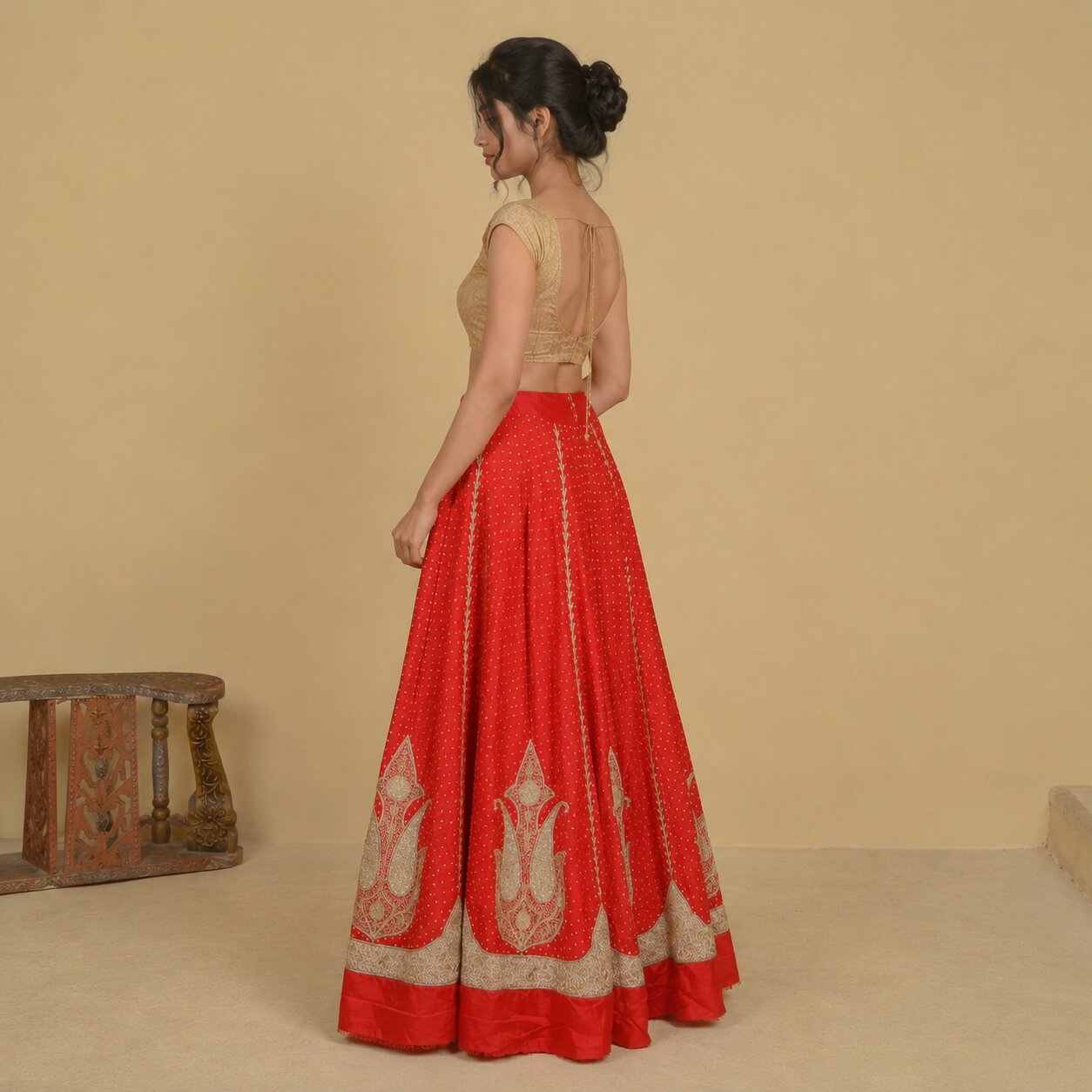 Sanskriti New Red Pure Silk Unstitched Lehenga Hand Embroidered Zardozi Wedding
