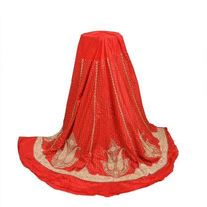 Sanskriti New Red Pure Silk Unstitched Lehenga Hand Embroidered Zardozi Wedding