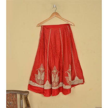Sanskriti New Red Pure Silk Unstitched Lehenga Hand Embroidered Zardozi Wedding