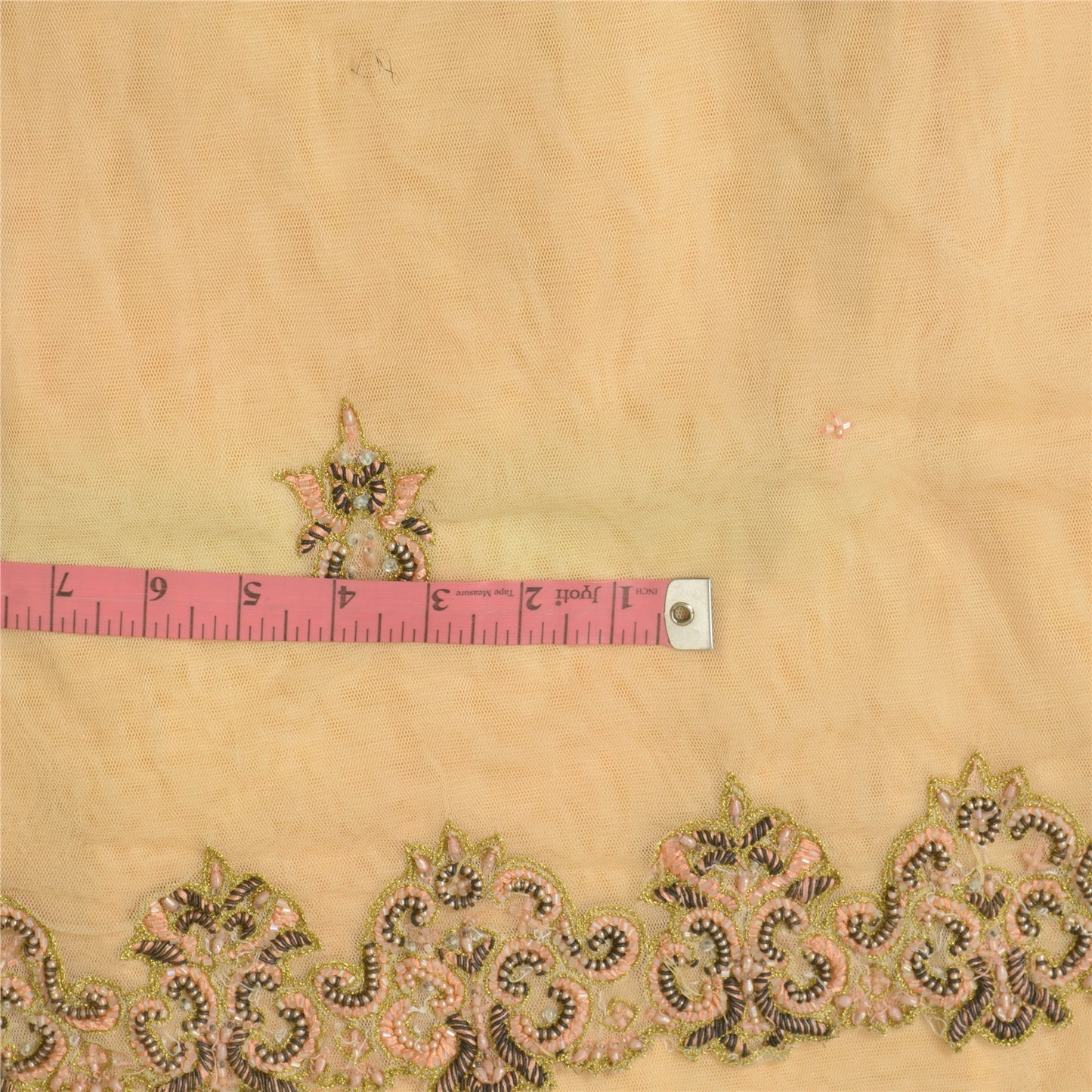 Sanskriti Vintage Beige Net Stitched Premium Lehenga For Women Hand Beaded Zari
