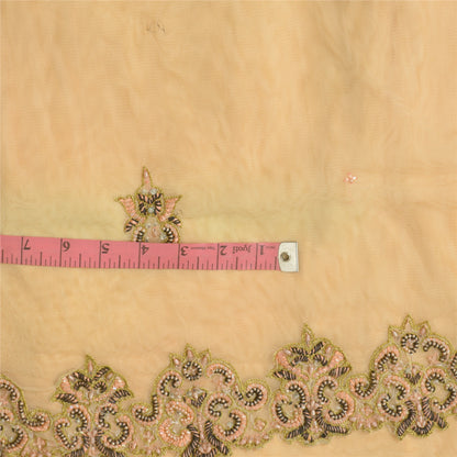 Sanskriti Vintage Beige Net Stitched Premium Lehenga For Women Hand Beaded Zari