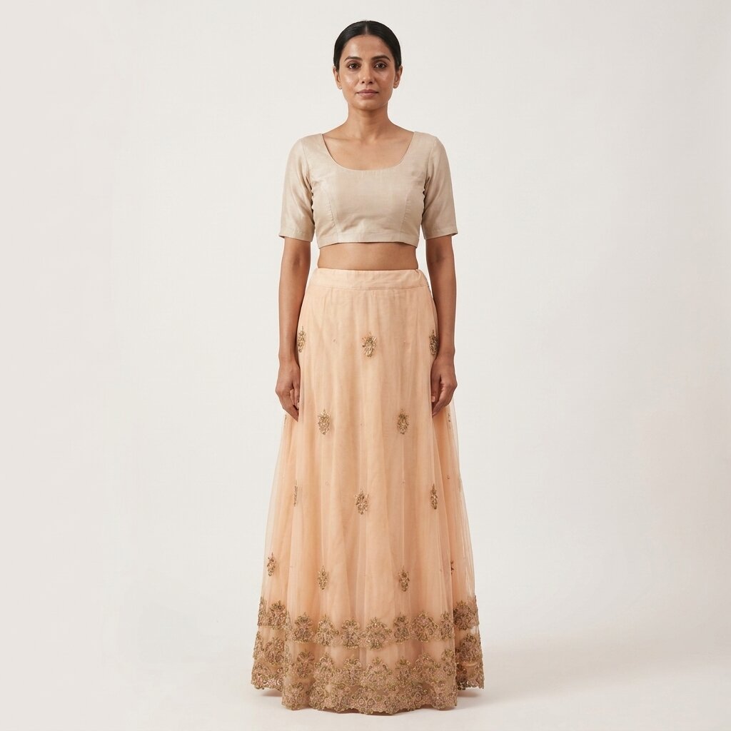 Sanskriti Vintage Beige Net Stitched Premium Lehenga For Women Hand Beaded Zari