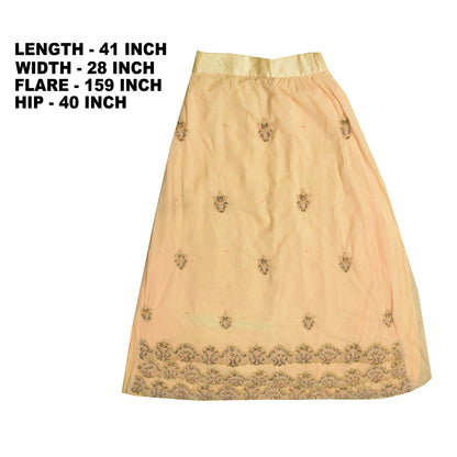 Sanskriti Vintage Beige Net Stitched Premium Lehenga For Women Hand Beaded Zari