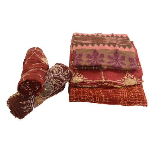 Sanskriti Vintage Lot of 5 Hand Beaded Dupatta Assorted Long Stole Zari Veil