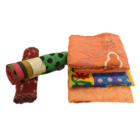 Sanskriti Vintage Lot of 5 Hand Beaded Dupatta Assorted Long Stole Zari Veil