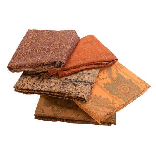 Sanskriti Vintage Saree Assorted Fabric 100% Pure Silk Floral Printed Decor
