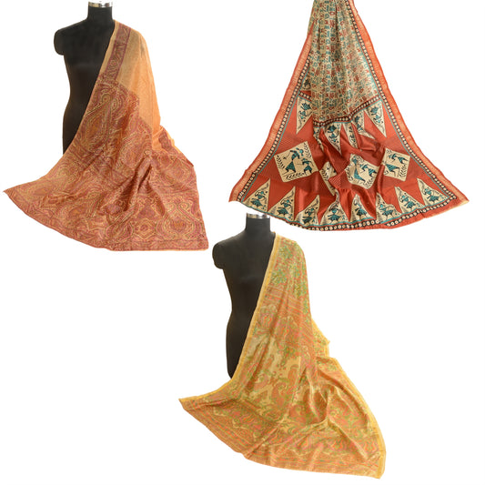 Sanskriti Vintage Saree Assorted Fabric 100% Pure Silk Floral Printed Decor