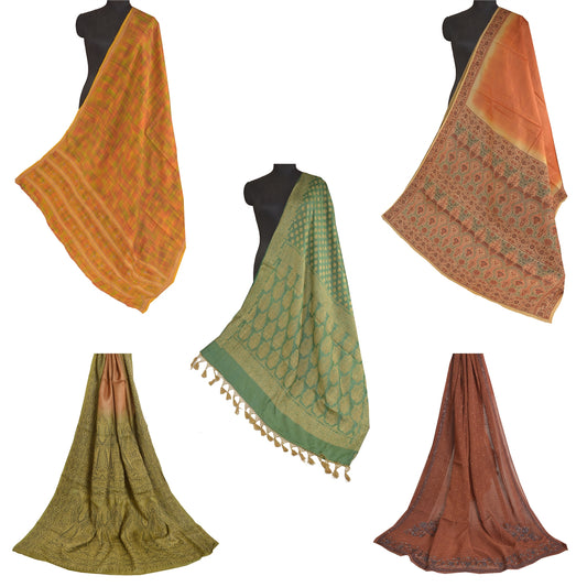 Sanskriti Vintage Indian Sari Lot of 5 Hand Beaded Sarees Assorted Fabric Decor