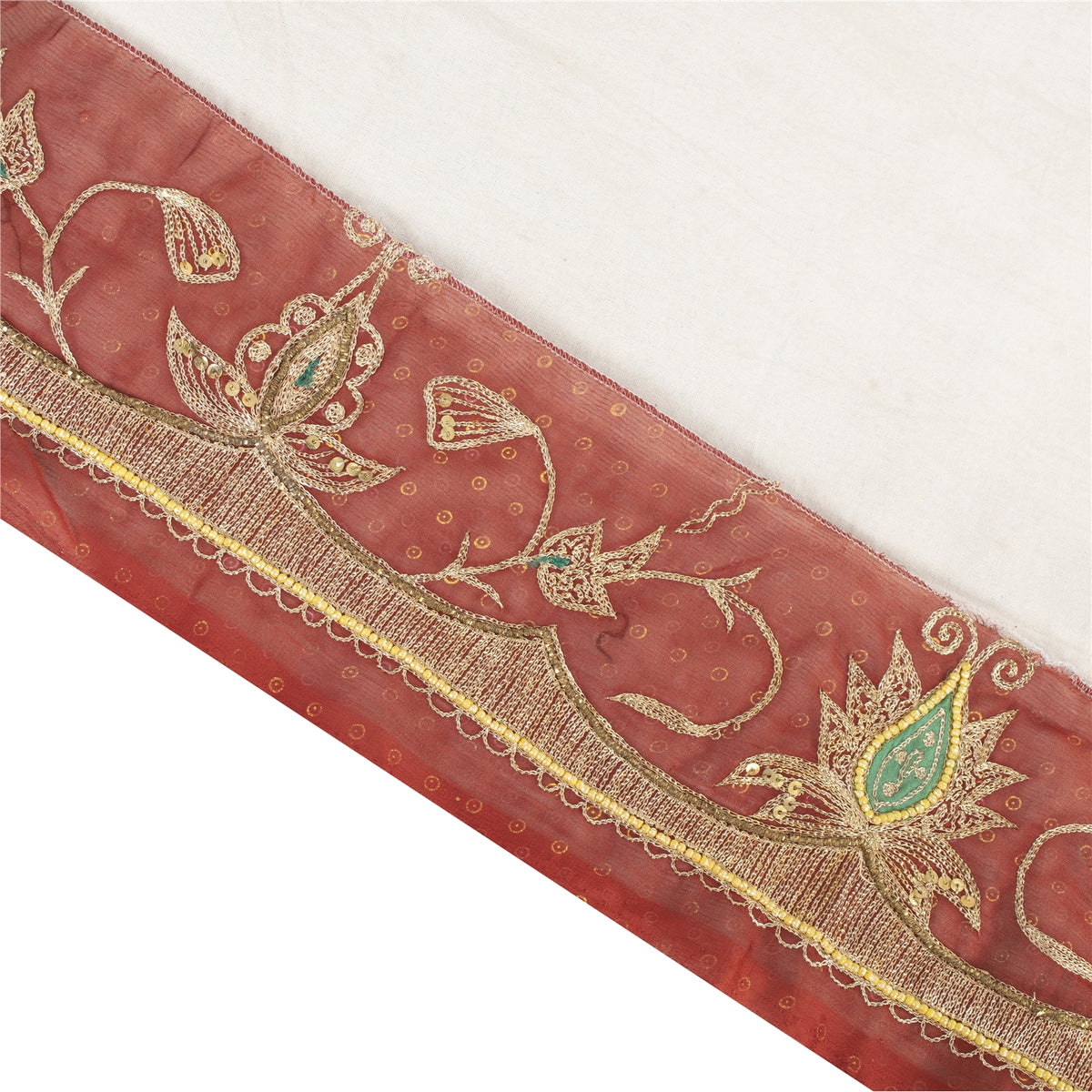Sanskriti Vintage Hand Embroidered Georgette Sari Border 1 Yard 4.5"W Red Lace