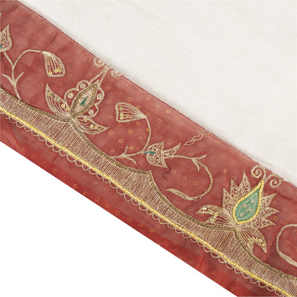 Sanskriti Vintage Hand Embroidered Georgette Sari Border 1 Yard 4.5"W Red Lace