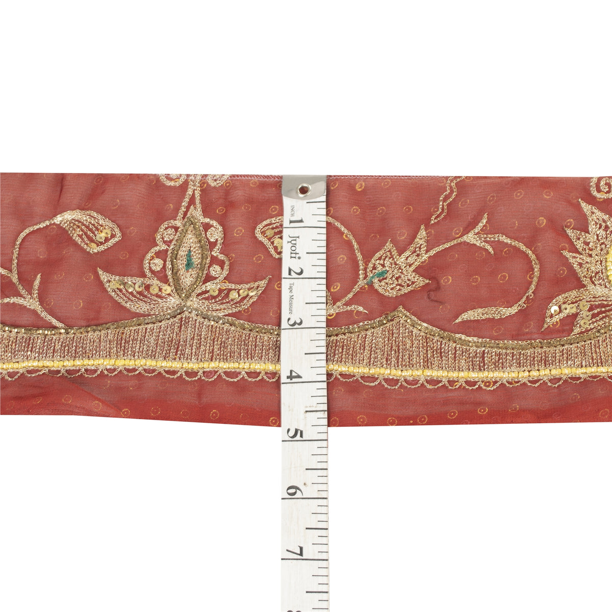 Sanskriti Vintage Hand Embroidered Georgette Sari Border 1 Yard 4.5"W Red Lace