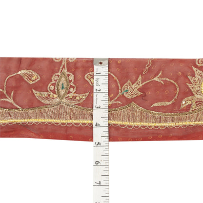 Sanskriti Vintage Hand Embroidered Georgette Sari Border 1 Yard 4.5"W Red Lace