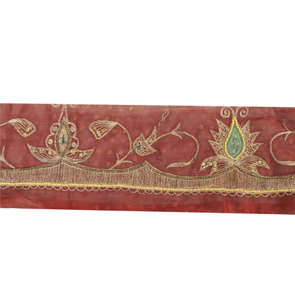 Sanskriti Vintage Hand Embroidered Georgette Sari Border 1 Yard 4.5"W Red Lace