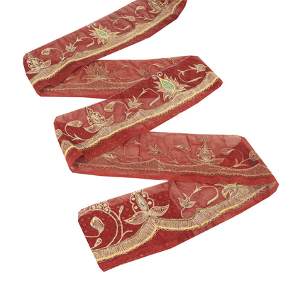 Sanskriti Vintage Hand Embroidered Georgette Sari Border 1 Yard 4.5"W Red Lace
