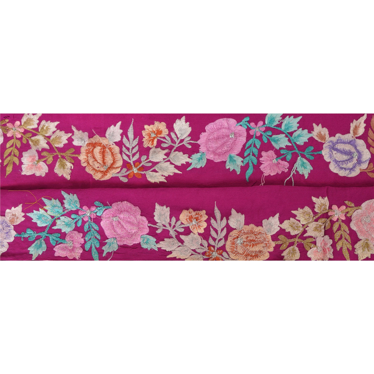 Sanskriti Vintage Embroidered Crepe Silk Sari Border 1 Yard 2.5"W Purple Trim