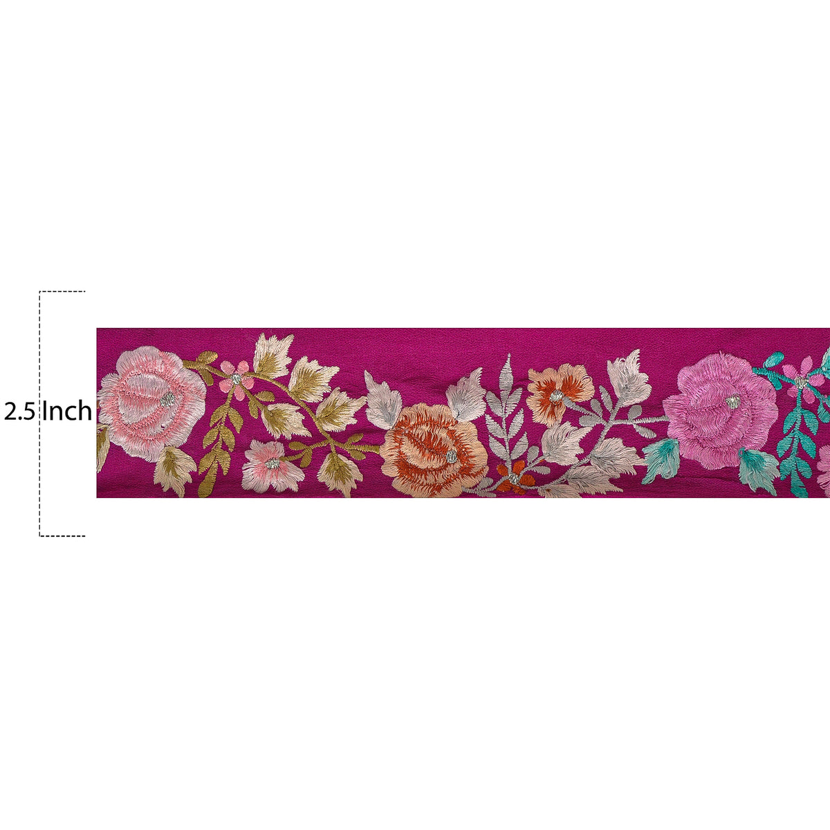 Sanskriti Vintage Embroidered Crepe Silk Sari Border 1 Yard 2.5"W Purple Trim