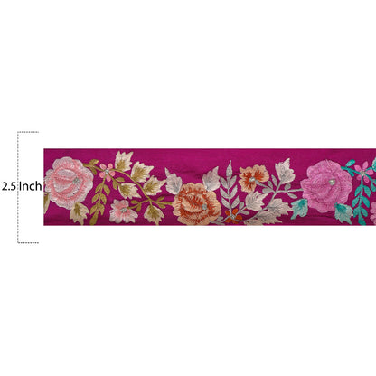 Sanskriti Vintage Embroidered Crepe Silk Sari Border 1 Yard 2.5"W Purple Trim