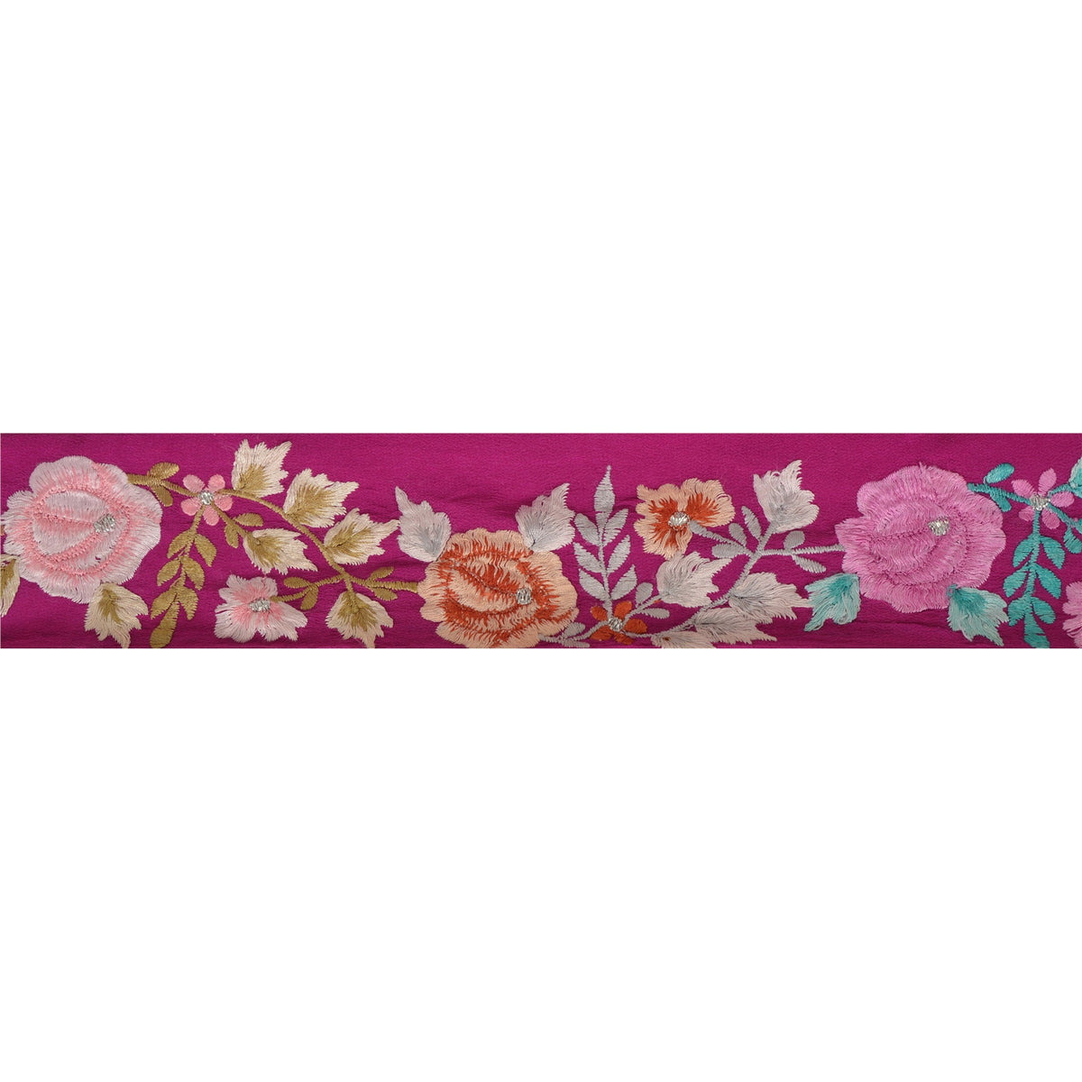 Sanskriti Vintage Embroidered Crepe Silk Sari Border 1 Yard 2.5"W Purple Trim