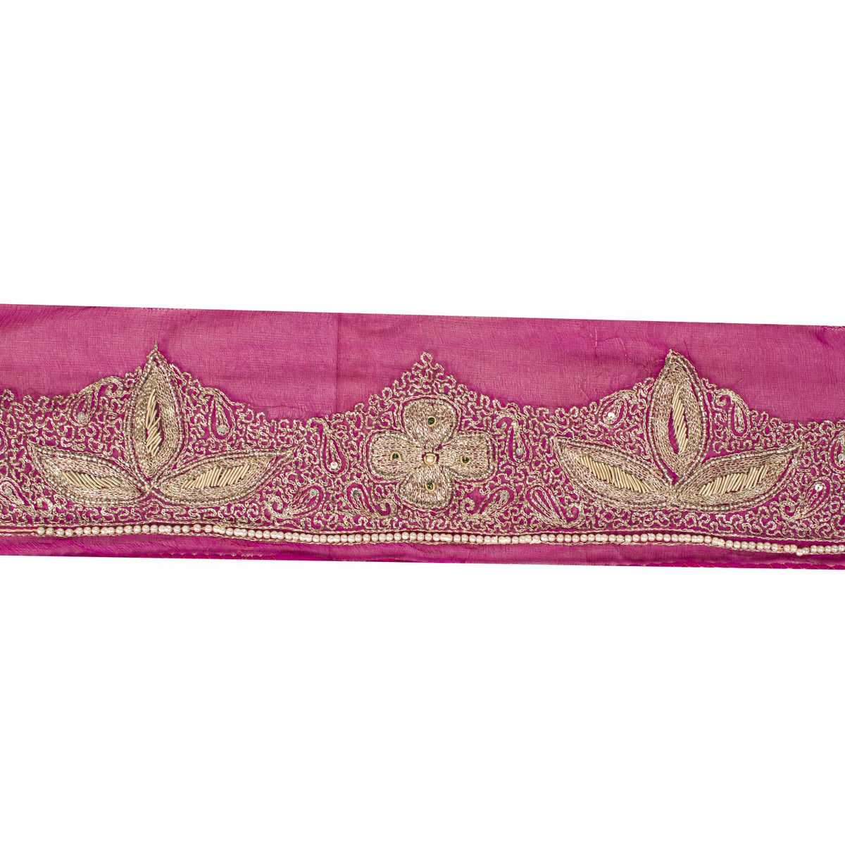 Sanskriti Vintage Hand Embroidered 1 Yard 4"W Sari Border Pure Chiffon Pink Lace