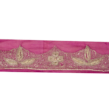 Sanskriti Vintage Hand Embroidered 1 Yard 4"W Sari Border Pure Chiffon Pink Lace