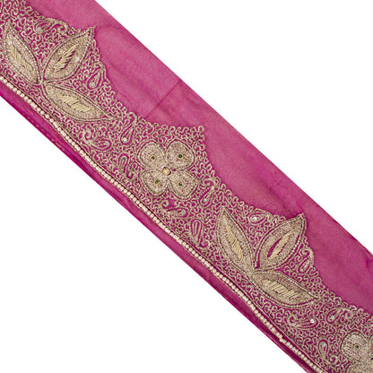 Sanskriti Vintage Hand Embroidered 1 Yard 4"W Sari Border Pure Chiffon Pink Lace